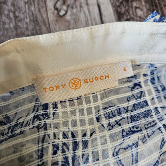 Tory Burch Tessa Silk Blouse Size 6 Safari Animal Printed Top Ivory Far and Away - Picture 12 of 15